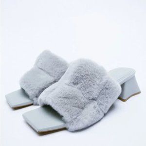 Zara Faux Fur Block Heel Sandal 8